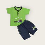 BOYS SLEEVE T-SHIRT GREEN T-SHIRT AND NAVY BLUE SHORTS SET