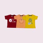 GRAPHIC PRINTED SALMON ORANGE T-SHIRT + GRAPHIC PIRNTED RED T-SHIRT + GRAPHIC PRINTED YELLOW T-SHIRT