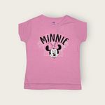 GIRLS SLEEVE T-SHIRT FABRIC MINNIE PRINTED PINK T-SHIRT (FRONT)