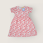 GIRLS FROCK SLEEVES RED AND WHITE FLORAL PRINTED FROCK (FRONT)